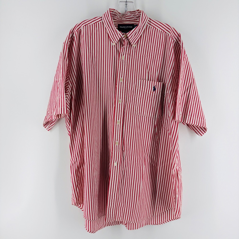 Ralph Lauren Golf Shirt Mens XL Tilden Vtg Striped Short Sleeve Button Down Pony - Picture 1 of 7